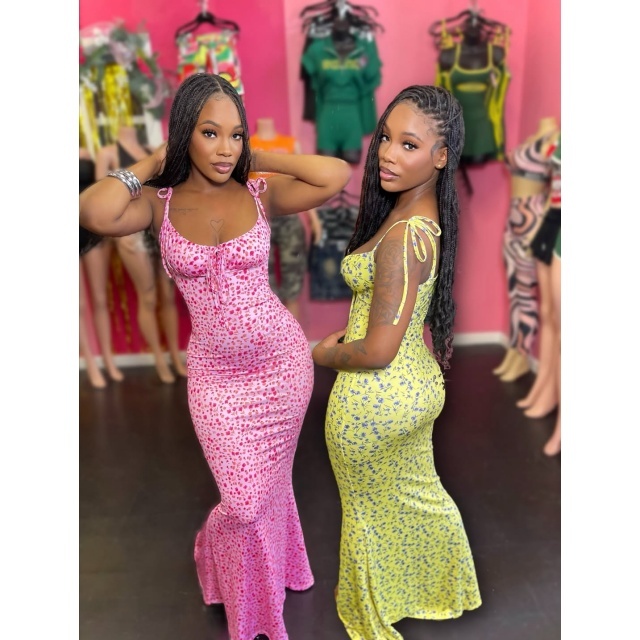 Floral Printed Adjustable Straps Maxi Dress