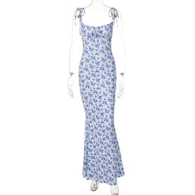 Floral Printed Adjustable Straps Maxi Dress