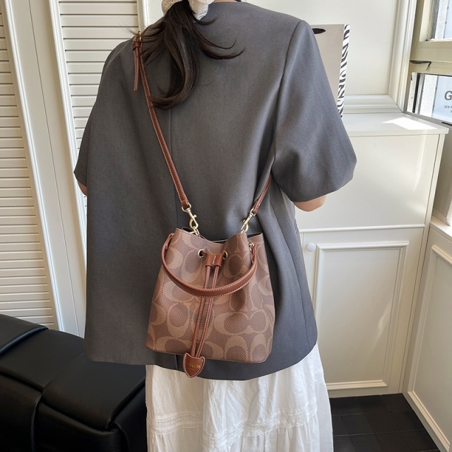Leather Printed Female Crossbody Bucket Bag