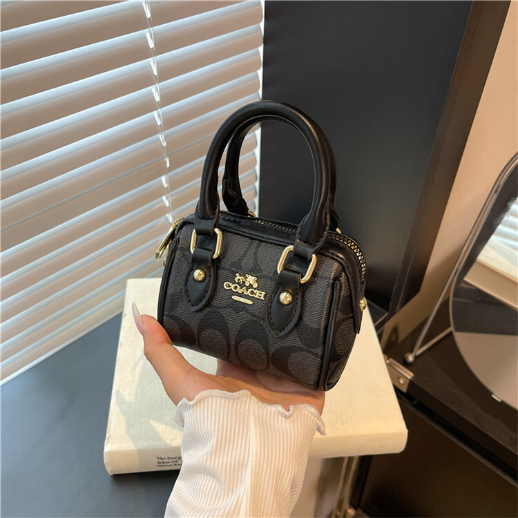 Luxury Fashion Metal Logo Leather Mini Boston Bag