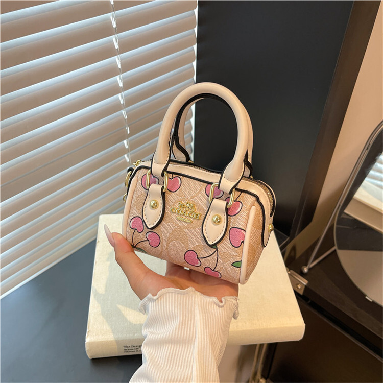 Luxury Fashion Metal Logo Leather Mini Boston Bag