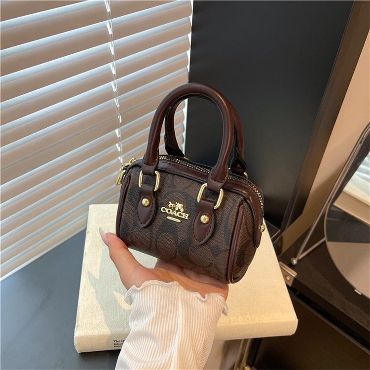 Luxury Fashion Metal Logo Leather Mini Boston Bag
