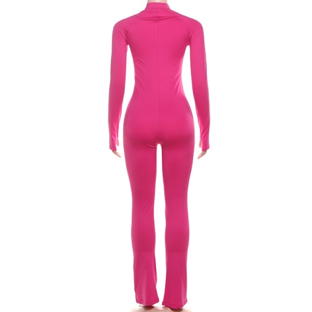 Embroidery Zipper Up Tight Jumpsuit