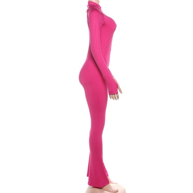 Embroidery Zipper Up Tight Jumpsuit