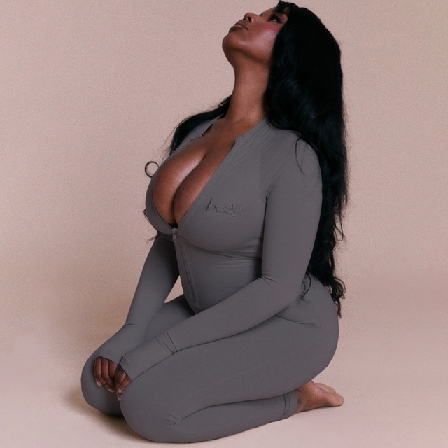 Embroidery Zipper Up Tight Jumpsuit