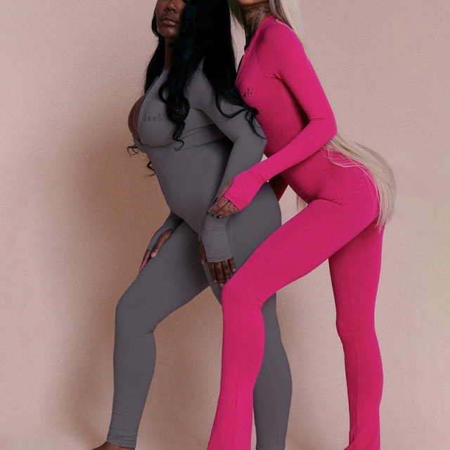 Embroidery Zipper Up Tight Jumpsuit