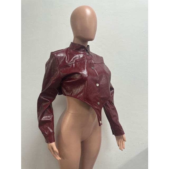PU Leather Buttons Up Short Jacket