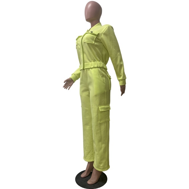 Solid Color Pocket Design Two Pieces Jogging Pant Set