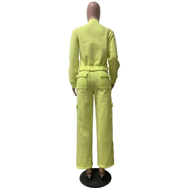 Solid Color Pocket Design Two Pieces Jogging Pant Set