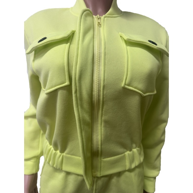 Solid Color Pocket Design Two Pieces Jogging Pant Set