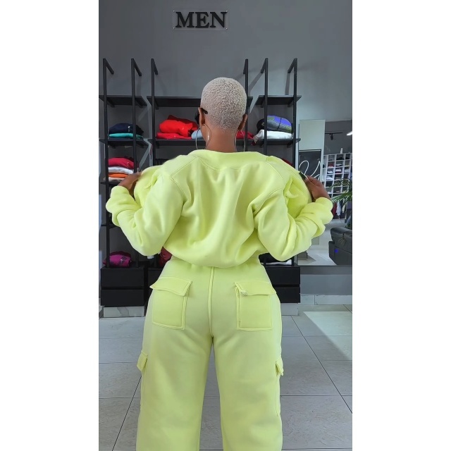 Solid Color Pocket Design Two Pieces Jogging Pant Set