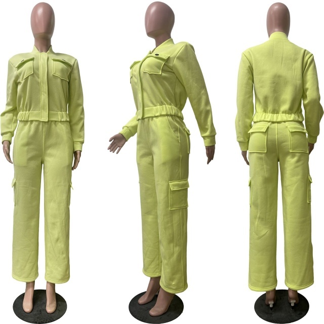 Solid Color Pocket Design Two Pieces Jogging Pant Set