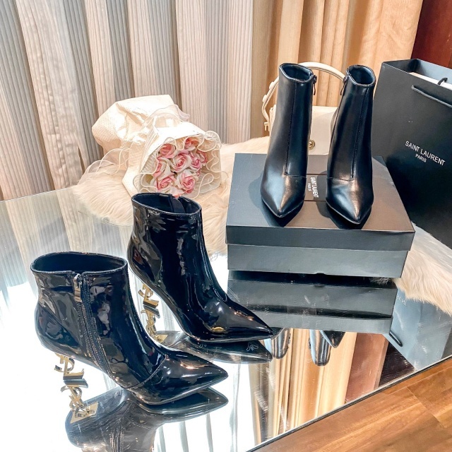 Side Zipper Leather Luxury High Heeled Boots