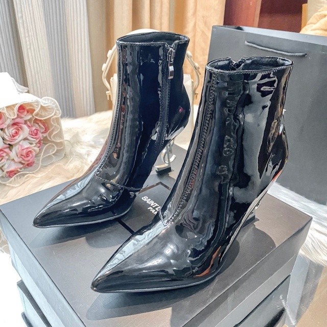 Side Zipper Leather Luxury High Heeled Boots