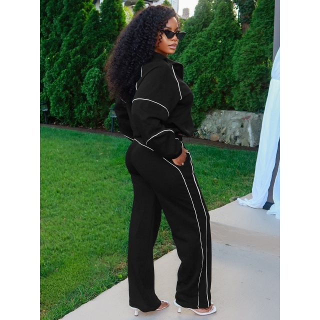 Casual Style Long Sleeve Zipped Up Top Jogging Pant Set