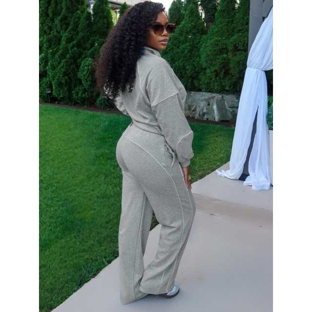 Casual Style Long Sleeve Zipped Up Top Jogging Pant Set