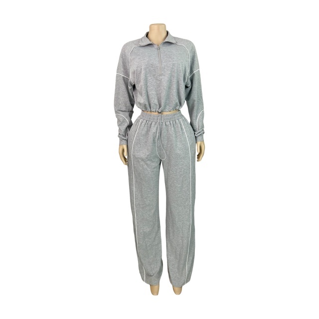 Casual Style Long Sleeve Zipped Up Top Jogging Pant Set