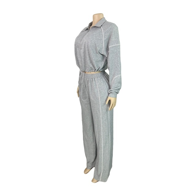 Casual Style Long Sleeve Zipped Up Top Jogging Pant Set