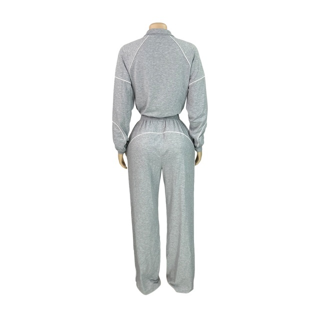 Casual Style Long Sleeve Zipped Up Top Jogging Pant Set