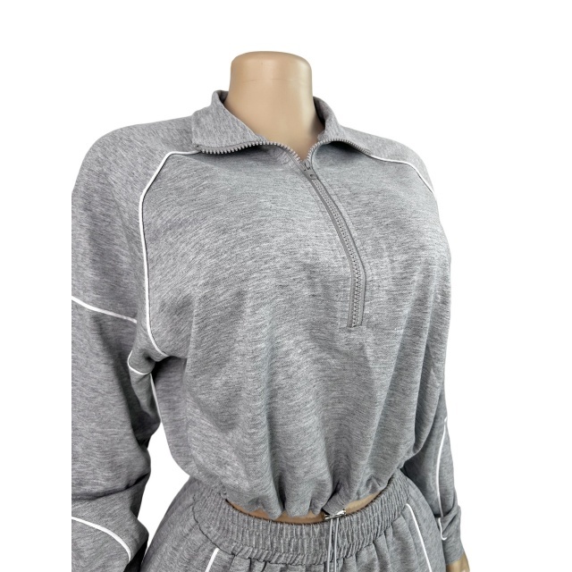 Casual Style Long Sleeve Zipped Up Top Jogging Pant Set