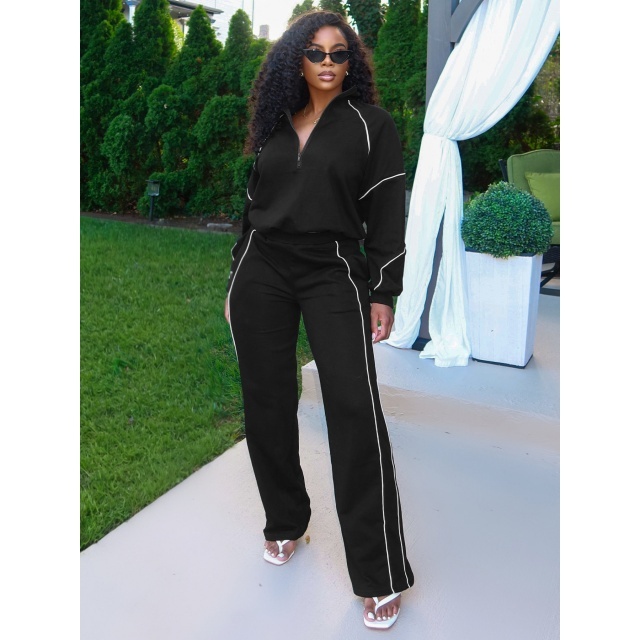 Casual Style Long Sleeve Zipped Up Top Jogging Pant Set