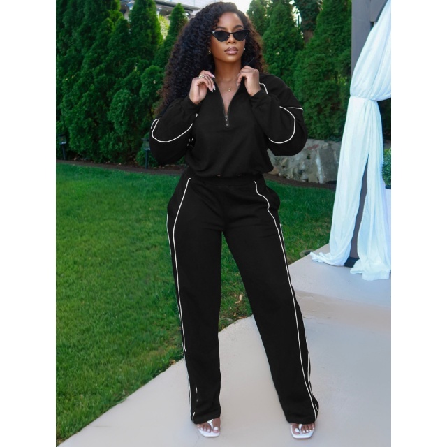Casual Style Long Sleeve Zipped Up Top Jogging Pant Set