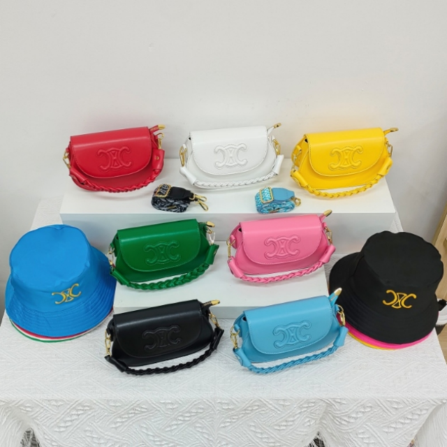 Candy Color Bucket Hat Shoulder Bag Set