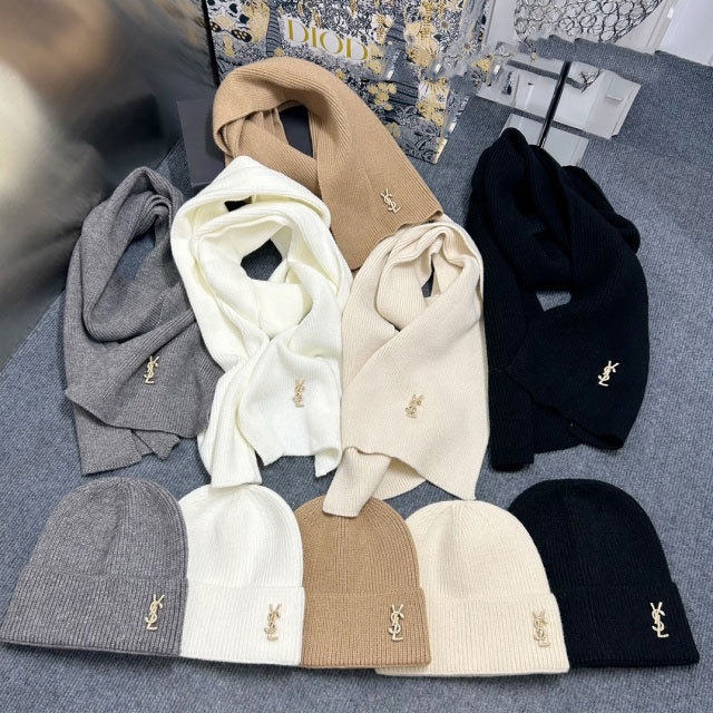 Solid Color Knitting Designer Hats Scarf Set