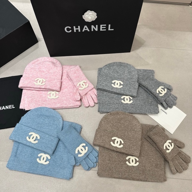 Solid Color Knitting Beanie Hats Scarf Gloves Set 3 Pieces