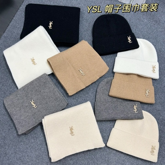 Solid Color Knitting Designer Hats Scarf Set
