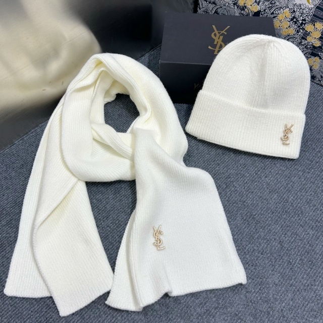 Solid Color Knitting Designer Hats Scarf Set
