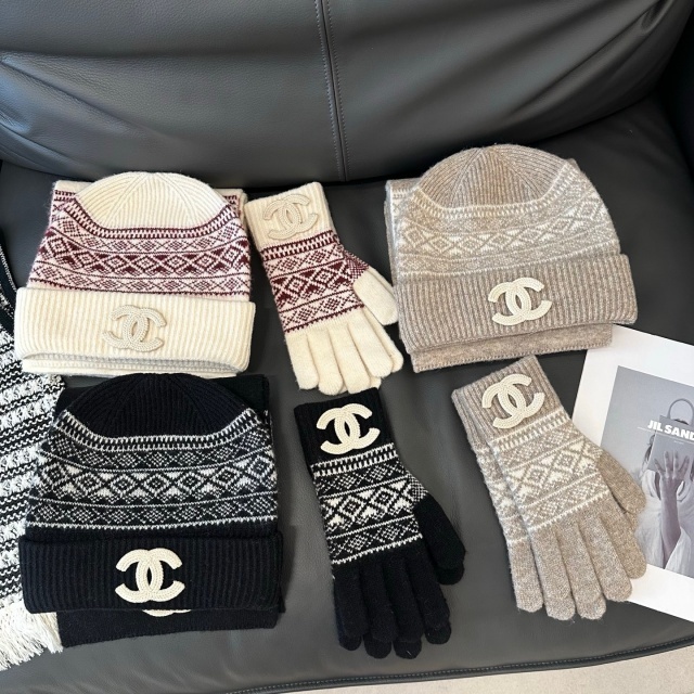 Wool Knitting Beanie Hats Scarf Gloves Set 3 Pieces
