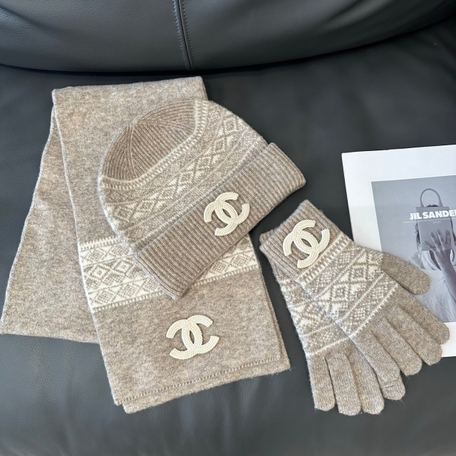 Wool Knitting Beanie Hats Scarf Gloves Set 3 Pieces