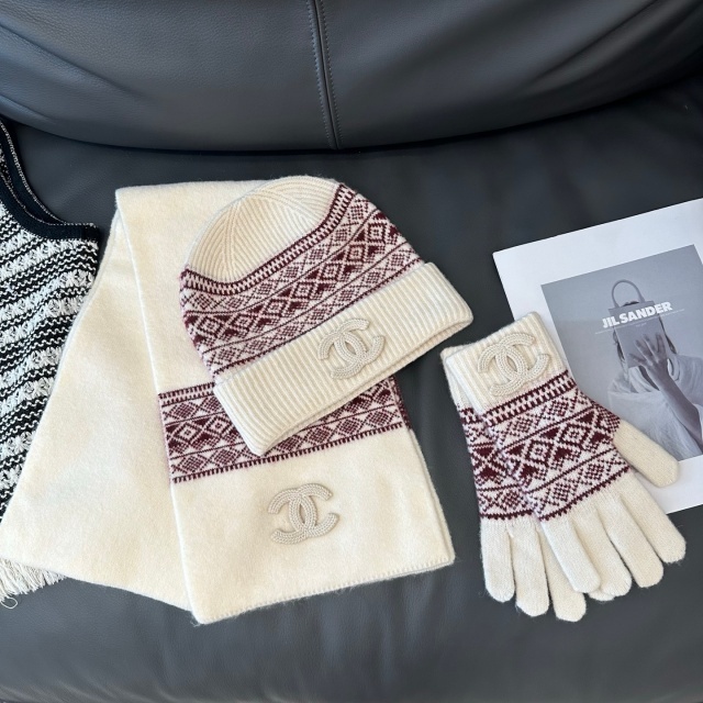 Wool Knitting Beanie Hats Scarf Gloves Set 3 Pieces