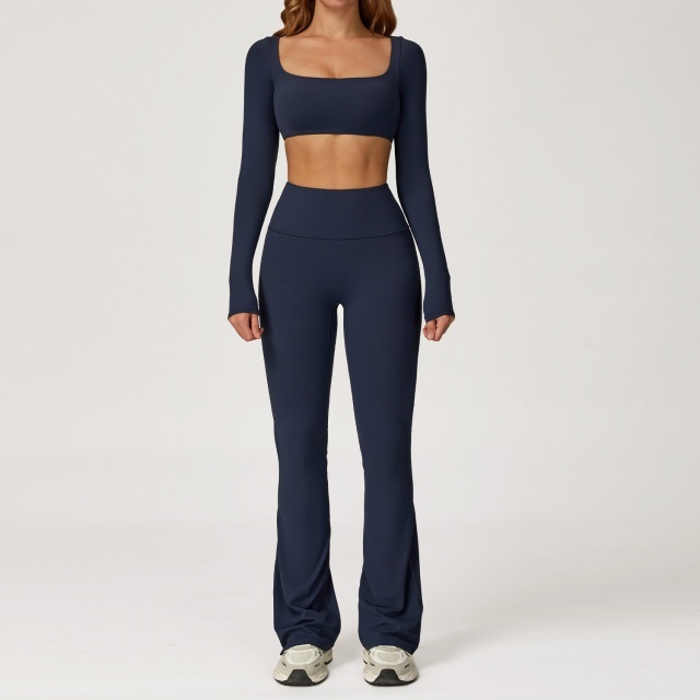 Activewear Long Sleeve Crop Top Bell Pant Set