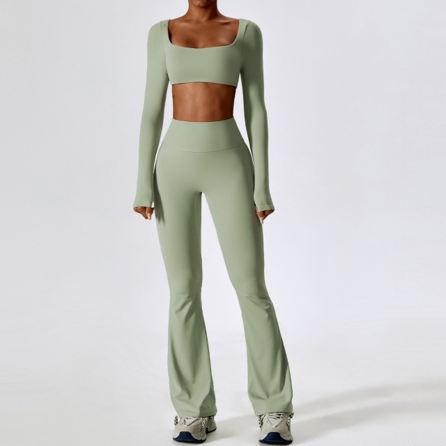 Activewear Long Sleeve Crop Top Bell Pant Set