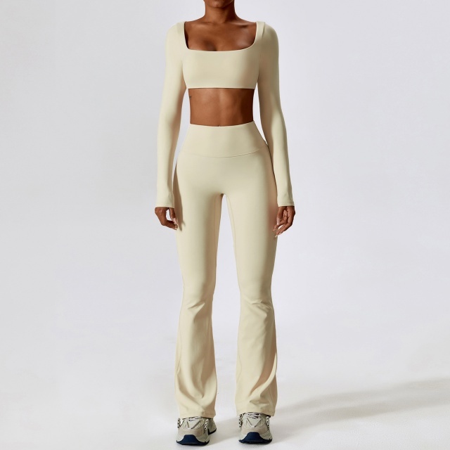 Activewear Long Sleeve Crop Top Bell Pant Set