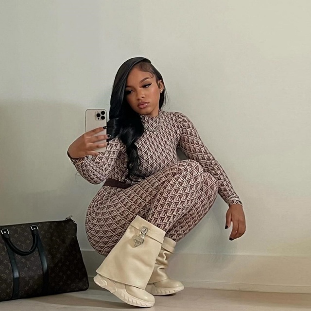 Chic Printed Fashion Skinny Legging Set Two Pieces