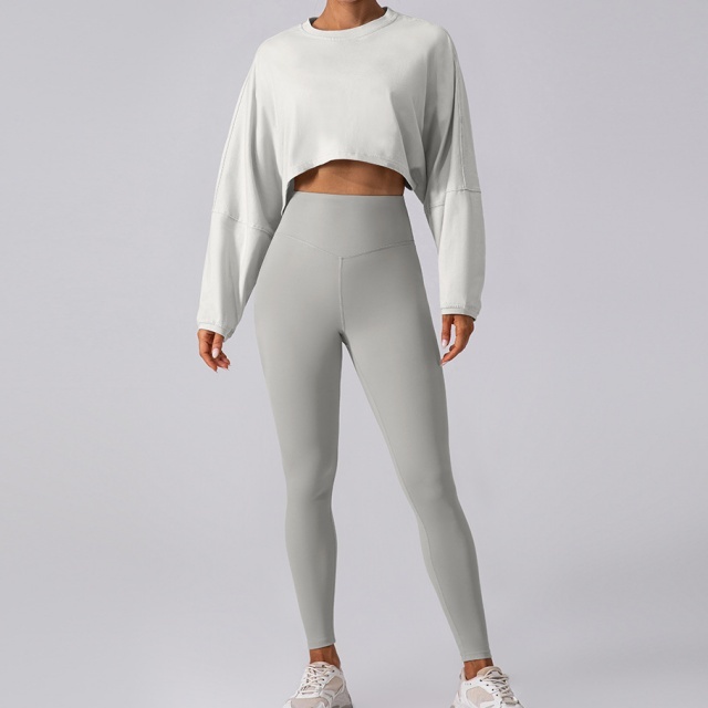 Activewear Style Solid Color Cropped Top Tight Pant Set
