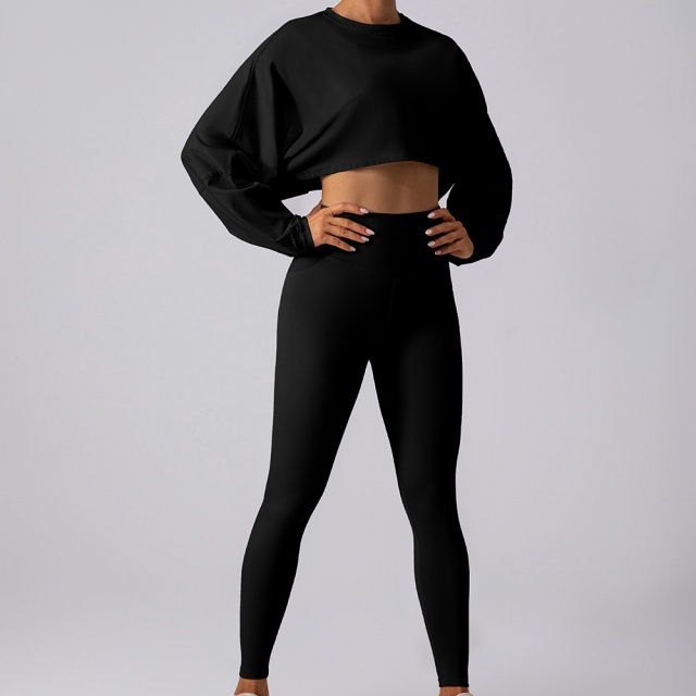 Activewear Style Solid Color Cropped Top Tight Pant Set