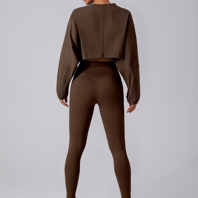 Activewear Style Solid Color Cropped Top Tight Pant Set