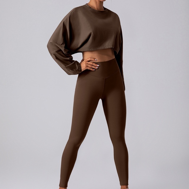 Activewear Style Solid Color Cropped Top Tight Pant Set