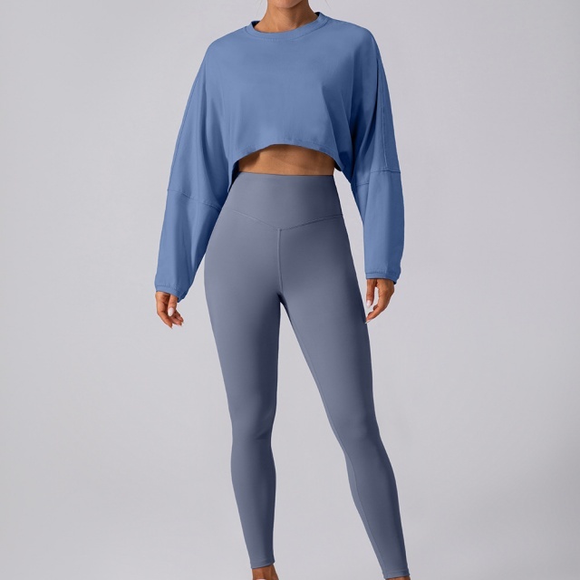 Activewear Style Solid Color Cropped Top Tight Pant Set