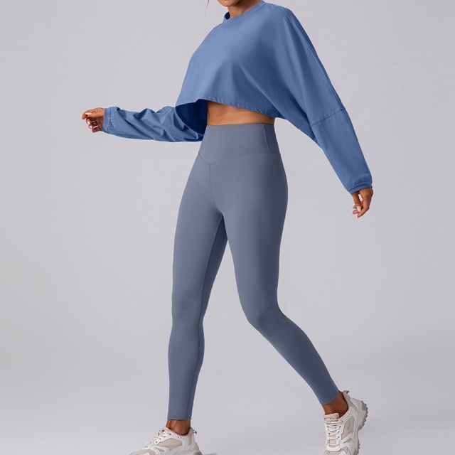 Activewear Style Solid Color Cropped Top Tight Pant Set