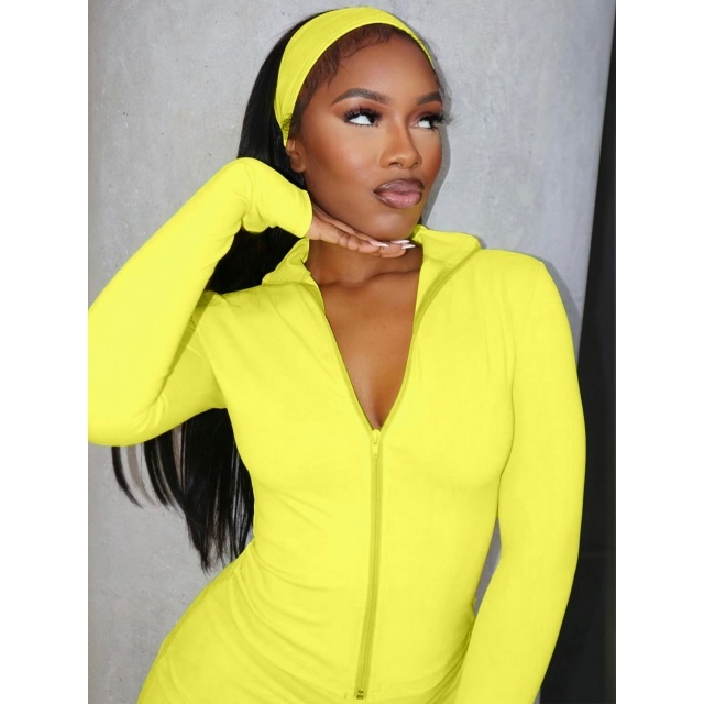 Basic Style Zipper Up Bell Pant Set (with headscarf)