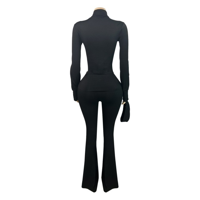 Basic Style Zipper Up Bell Pant Set (with headscarf)