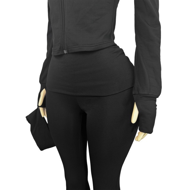 Basic Style Zipper Up Bell Pant Set (with headscarf)