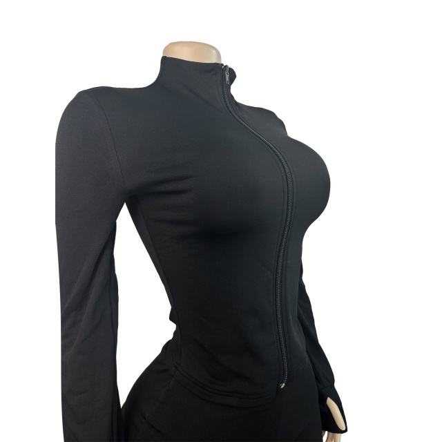 Basic Style Zipper Up Bell Pant Set (with headscarf)