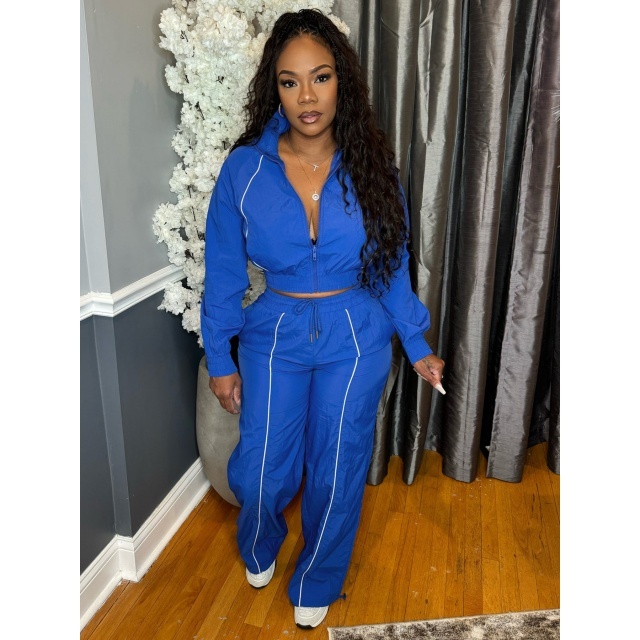 Casual Style Color Block Windbreaker Pant Set