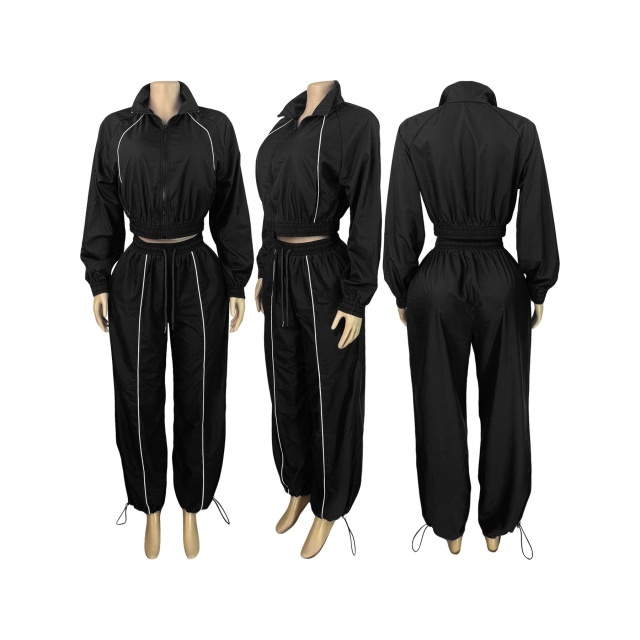 Casual Style Color Block Windbreaker Pant Set